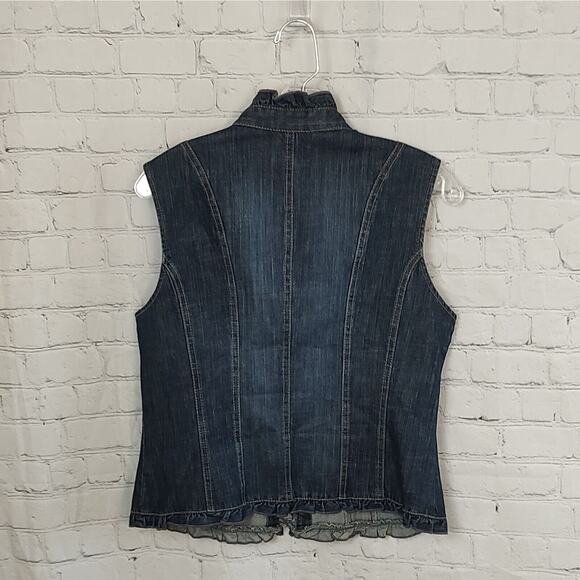 Womens Denim Vest Jean Vest Ruffled Collar Button Front Rustic Boho Size M - Picture 3 of 10